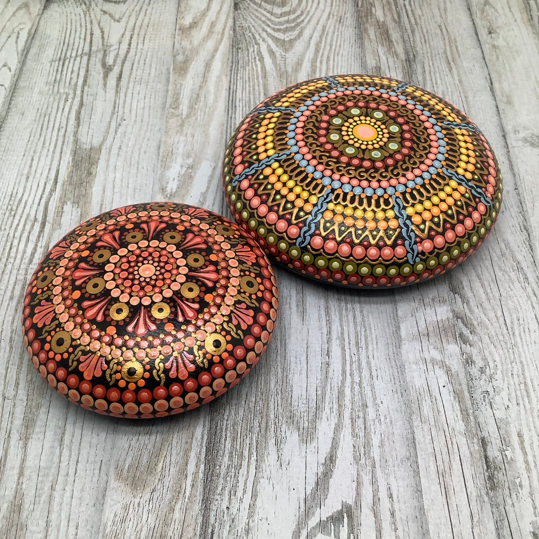 Mandala Stone in Pink and Gold small