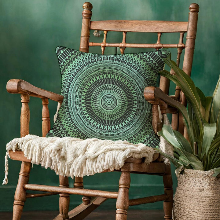 Whispers of Nature: Green & Blue Mandala Pillow Cover