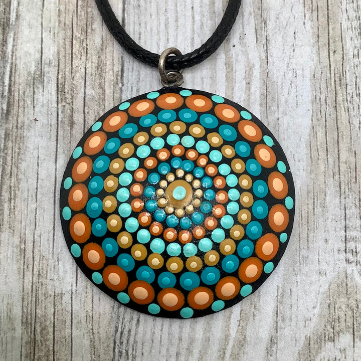 Dot mandala pendant turquoise, orange and blue