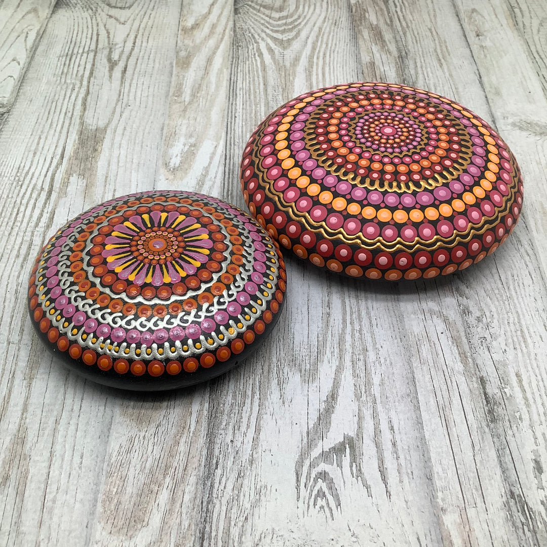 Mandala Stone Pink, Orange and Silver small