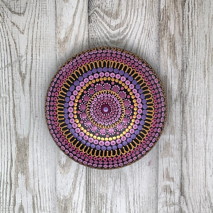 Mandala Steen in Roze en Paarse tinten