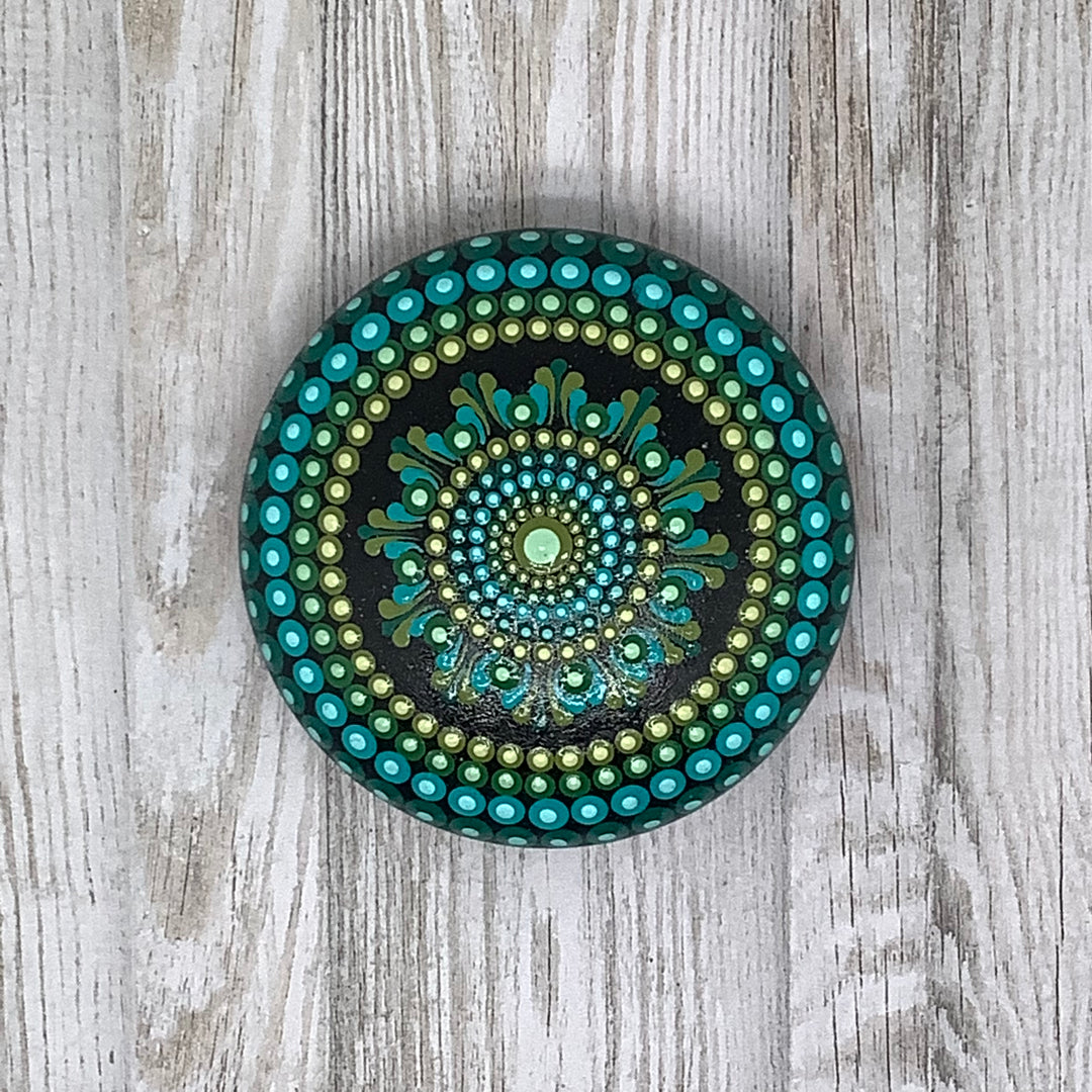 Mandala Stone in Green and Blue small