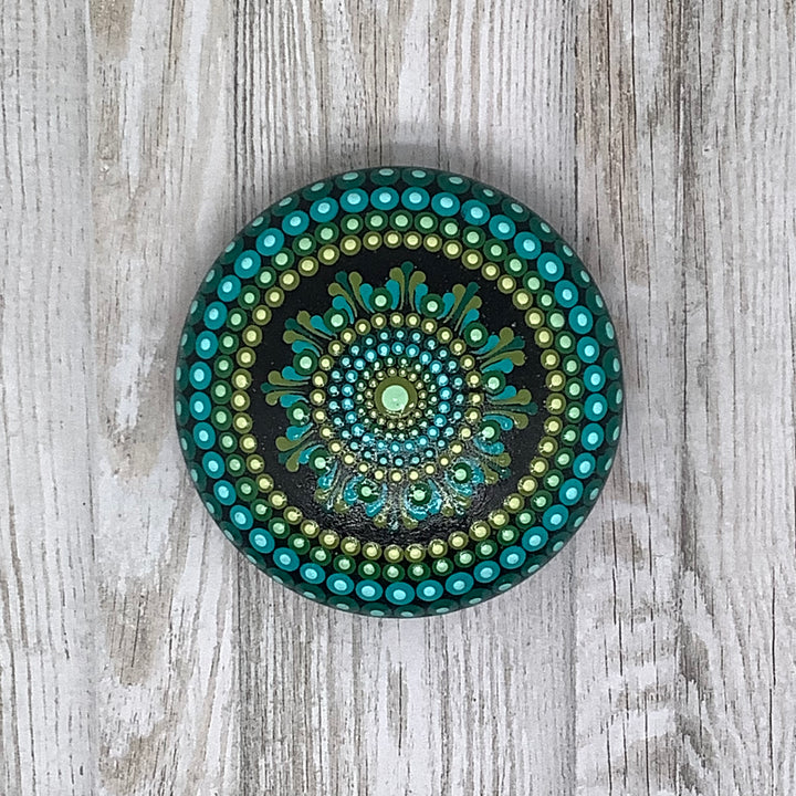 Mandala Steen in Groen en Blauw 