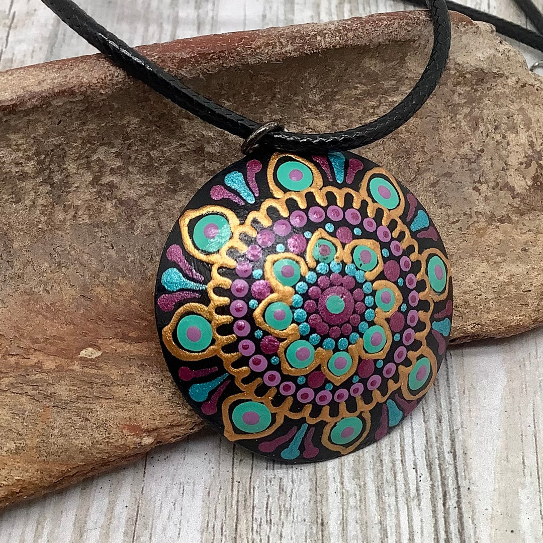 Mandala Necklace Turquoise, Purple and Gold