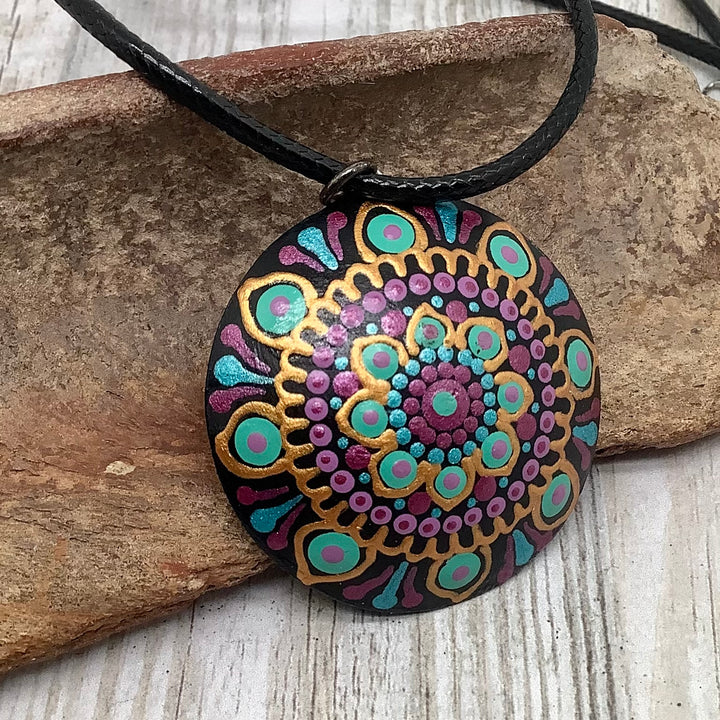 Mandala Necklace Turquoise, Purple and Gold