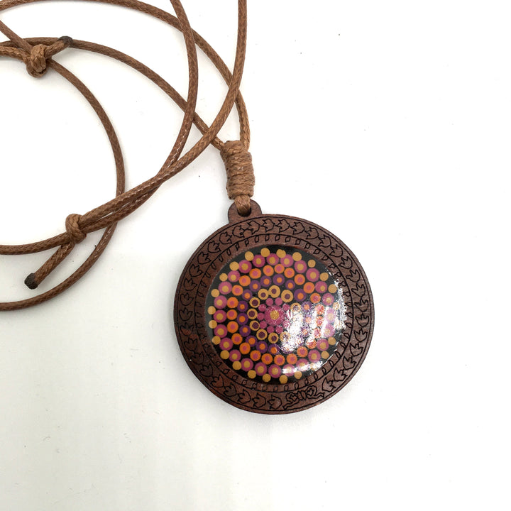 Leather Necklace with Wooden Mandala Pendant