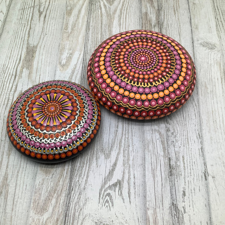 Mandala Stone Pink, Orange and Silver small