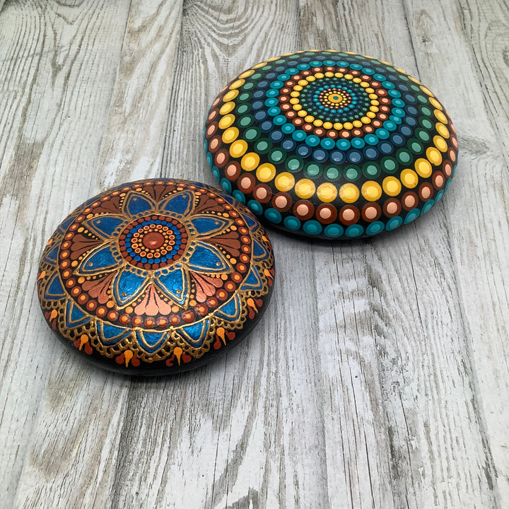 Mandala Steen Ster in metallic blauw en koper