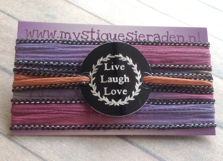 Boho Zijde Wikkelarmband  Live Laugh Love