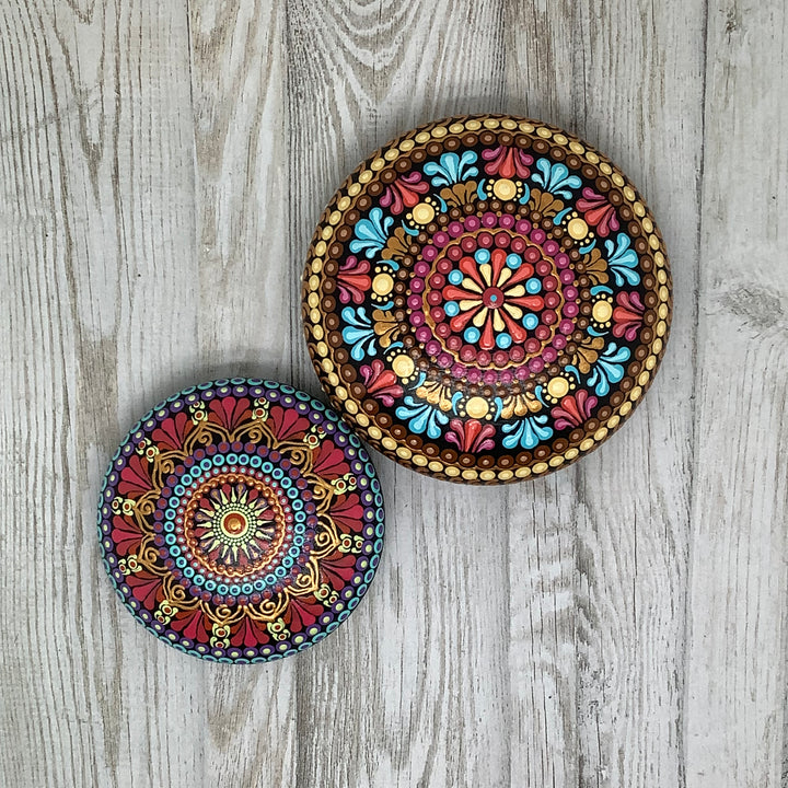 Mandala Stone in Pink, Purple, Blue and Gold small