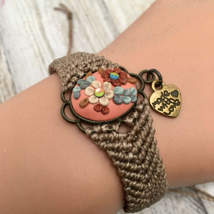 Macrame Bracelet with Flower Cabochon