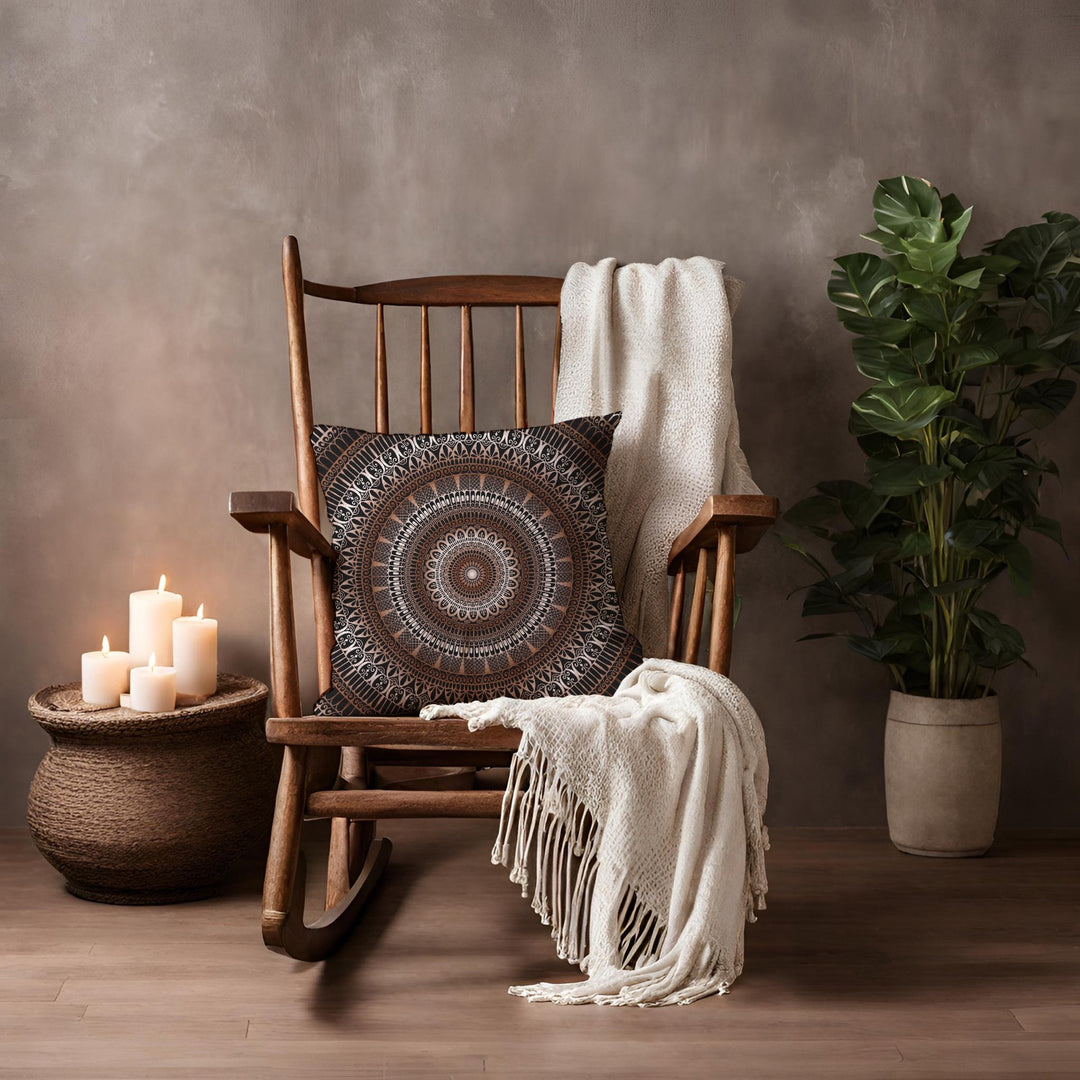 Warm Elegance: Brown Pillow Cover with Enchanting Mandala