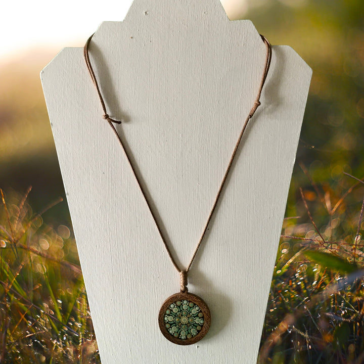 Leather Necklace with Wooden Mandala Pendant