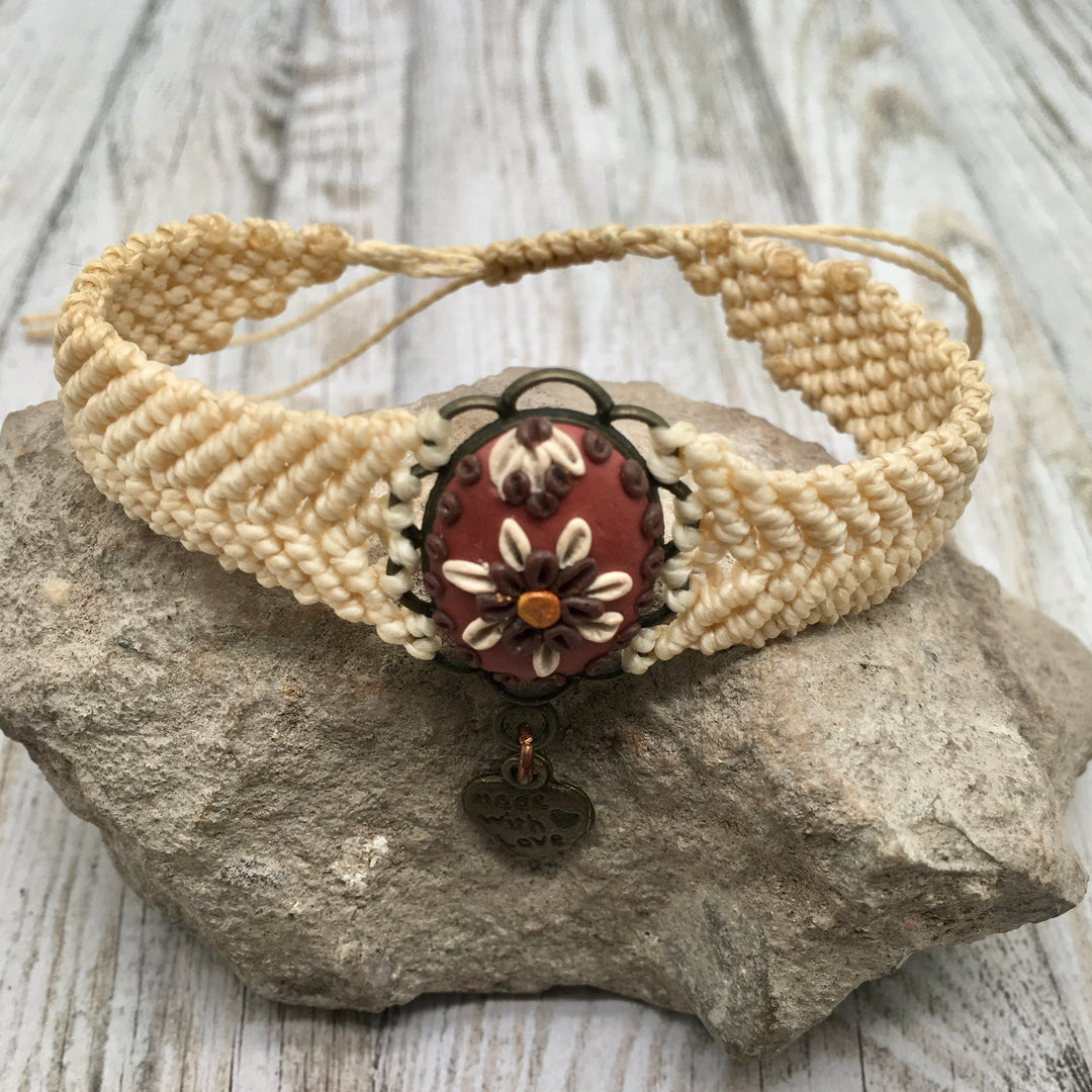 Macrame Bracelet with Flower Cabochon