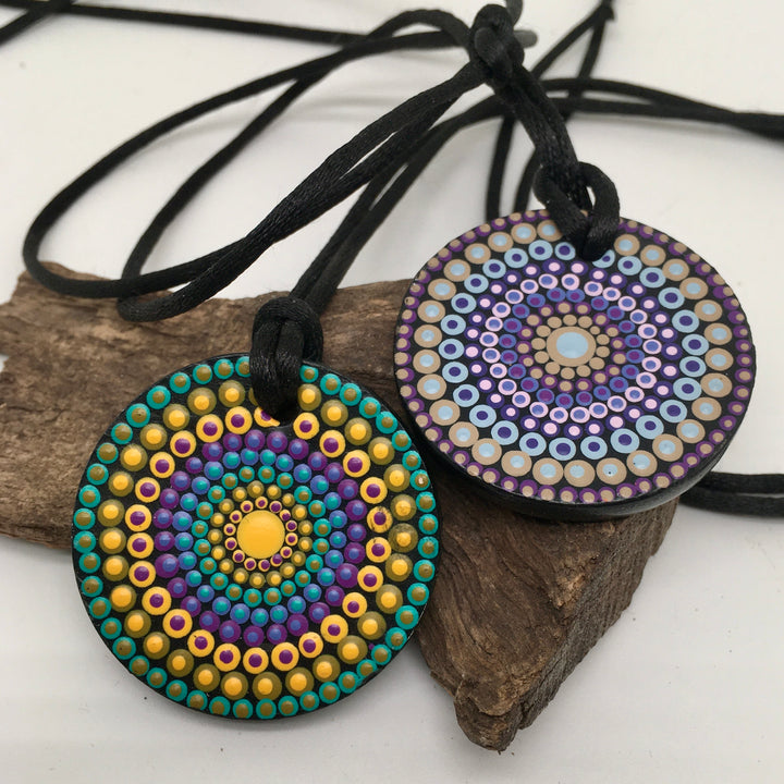 Mandala Necklace in Turquoise, Yellow and Purple