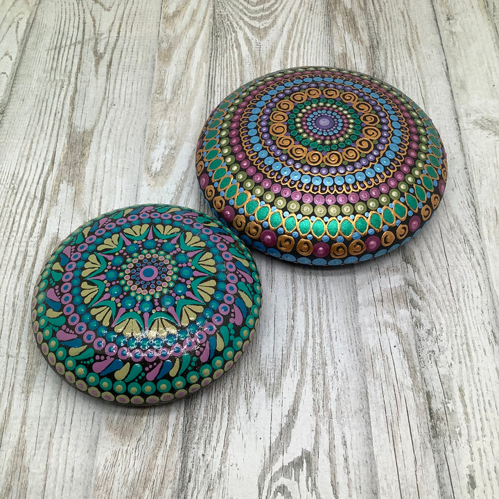 Mandala Steen Turquoise en Roze 