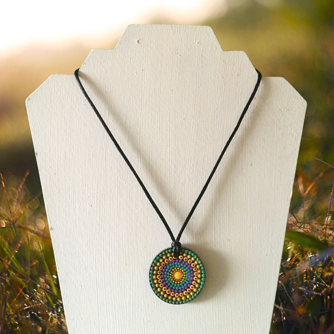 Mandala Necklace in Turquoise, Yellow and Purple