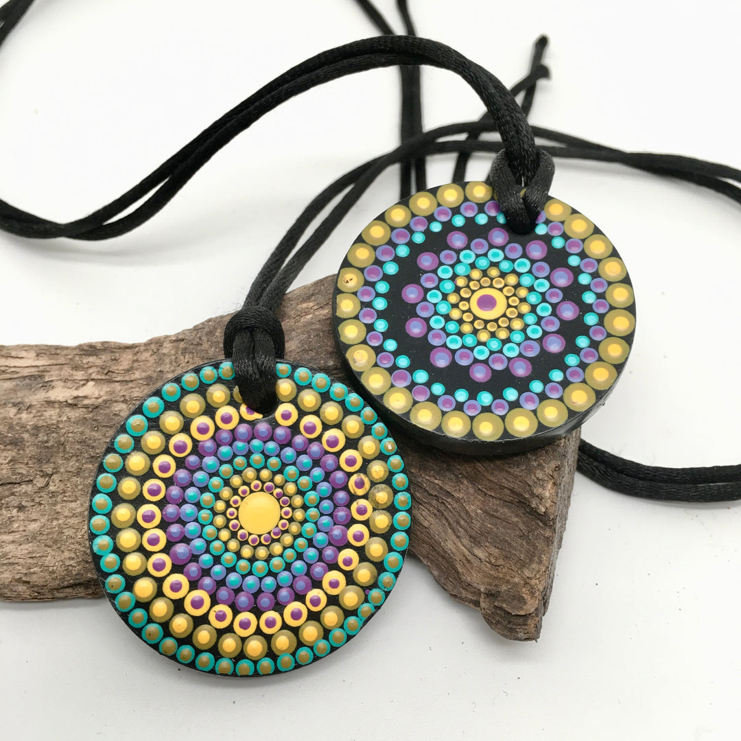 Mandala Necklace in Turquoise, Purple and Yellow