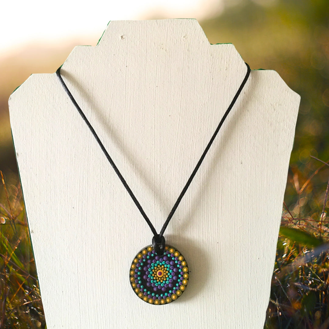 Mandala Necklace in Turquoise, Purple and Yellow