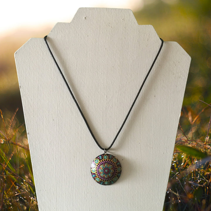 Mandala Necklace Turquoise, Purple and Gold