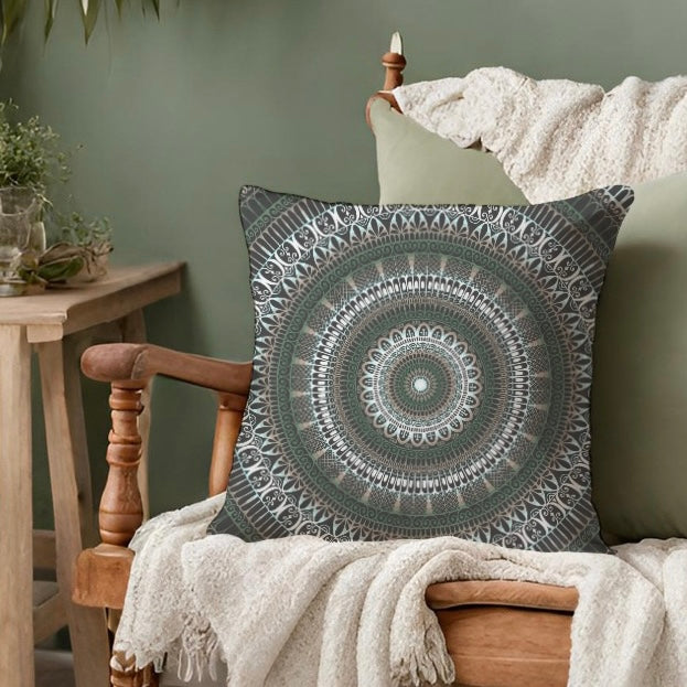 Enchanted Forest: Mandala Pillow Cover in Serene Green