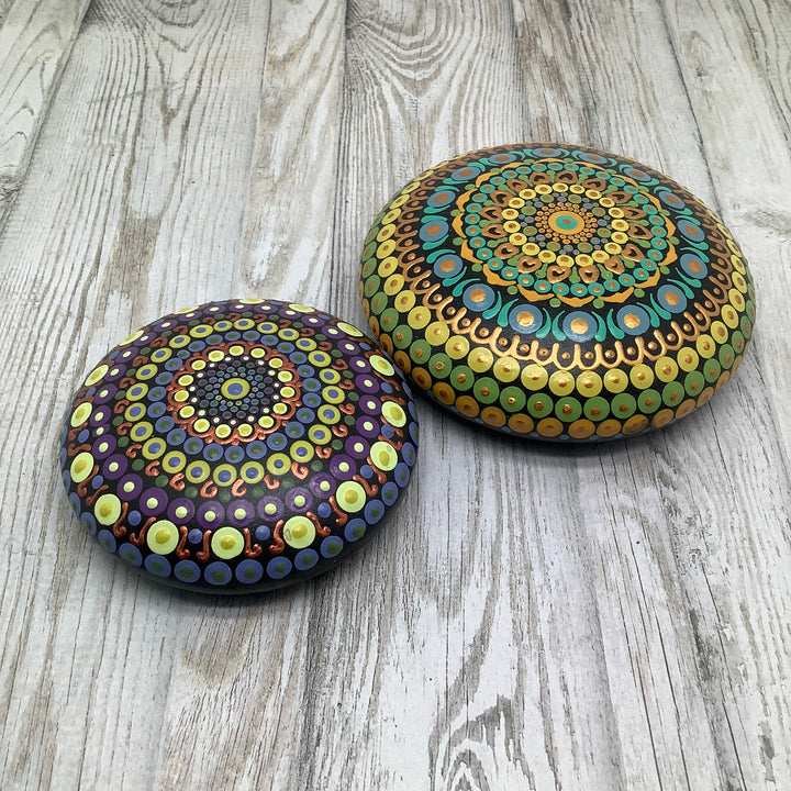 Mandala Stone Purple, Green and Copper small