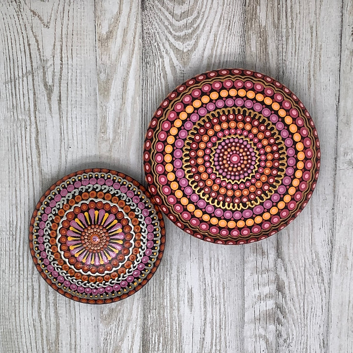 Mandala Stone Pink, Orange and Silver small