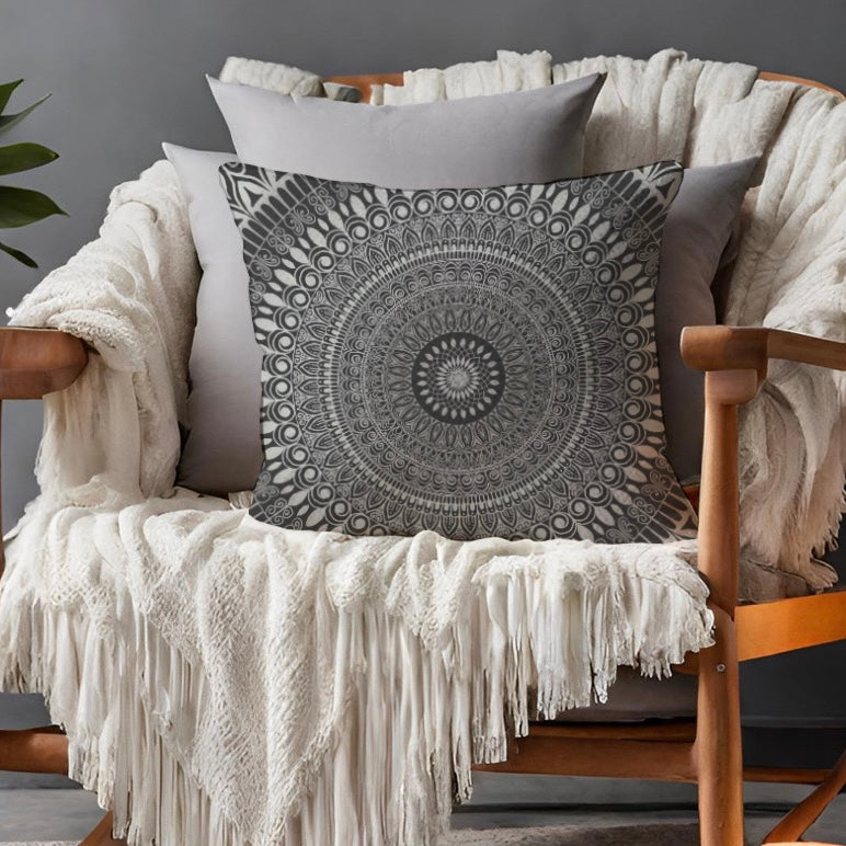 Grey Mandala Pillow Cover | Mandala Pillow Cover | Mandala Stone