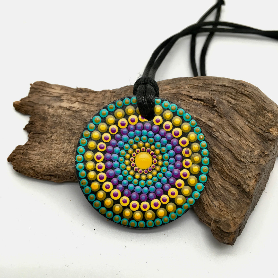 Mandala Necklace in Turquoise, Yellow and Purple