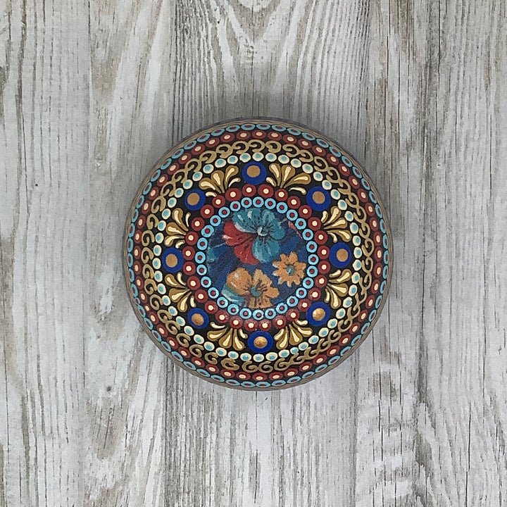 Mandala Steen in Levendig Kobalt Blauw en Rood