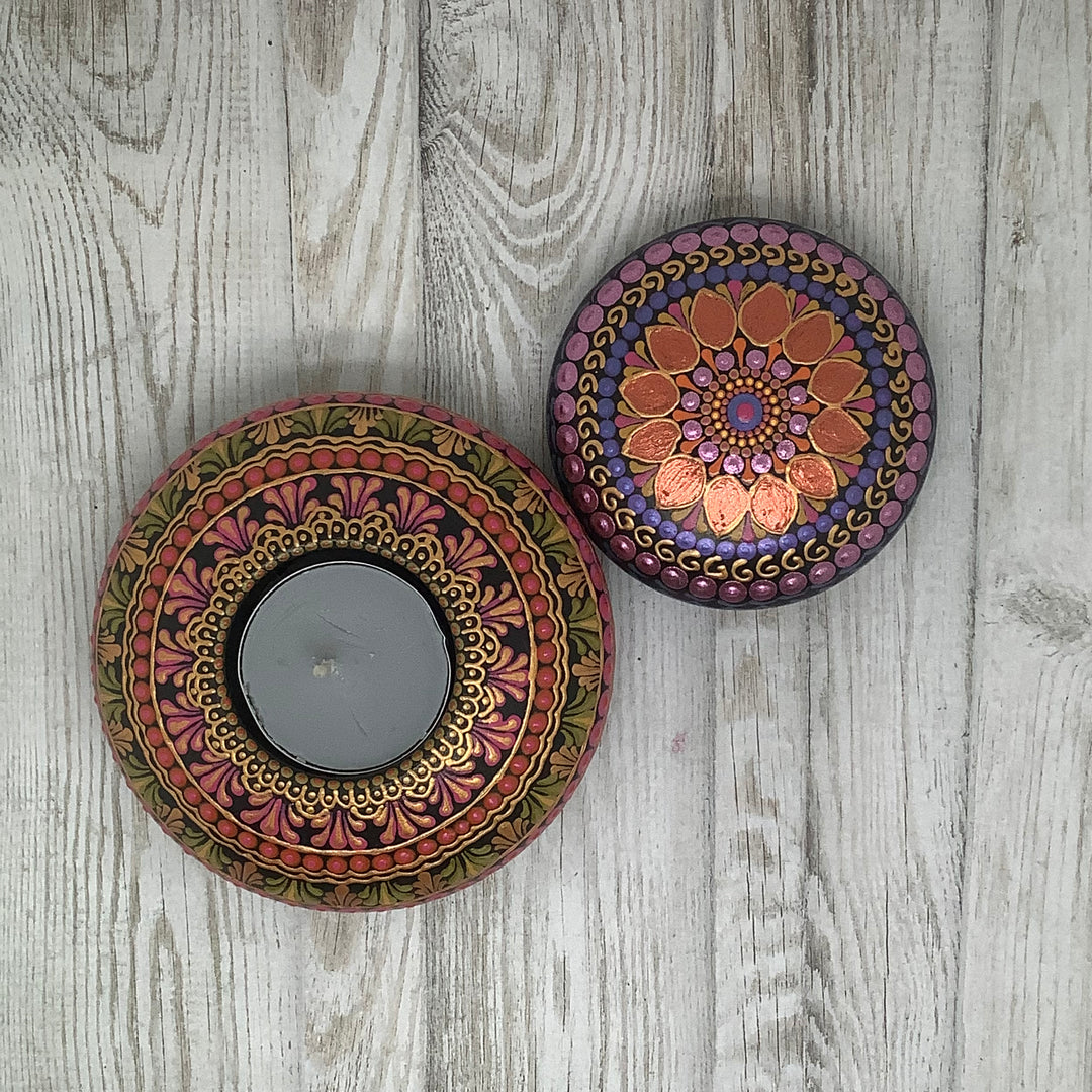 Tea Light Holder Pink, Red, Olive Green and Gold