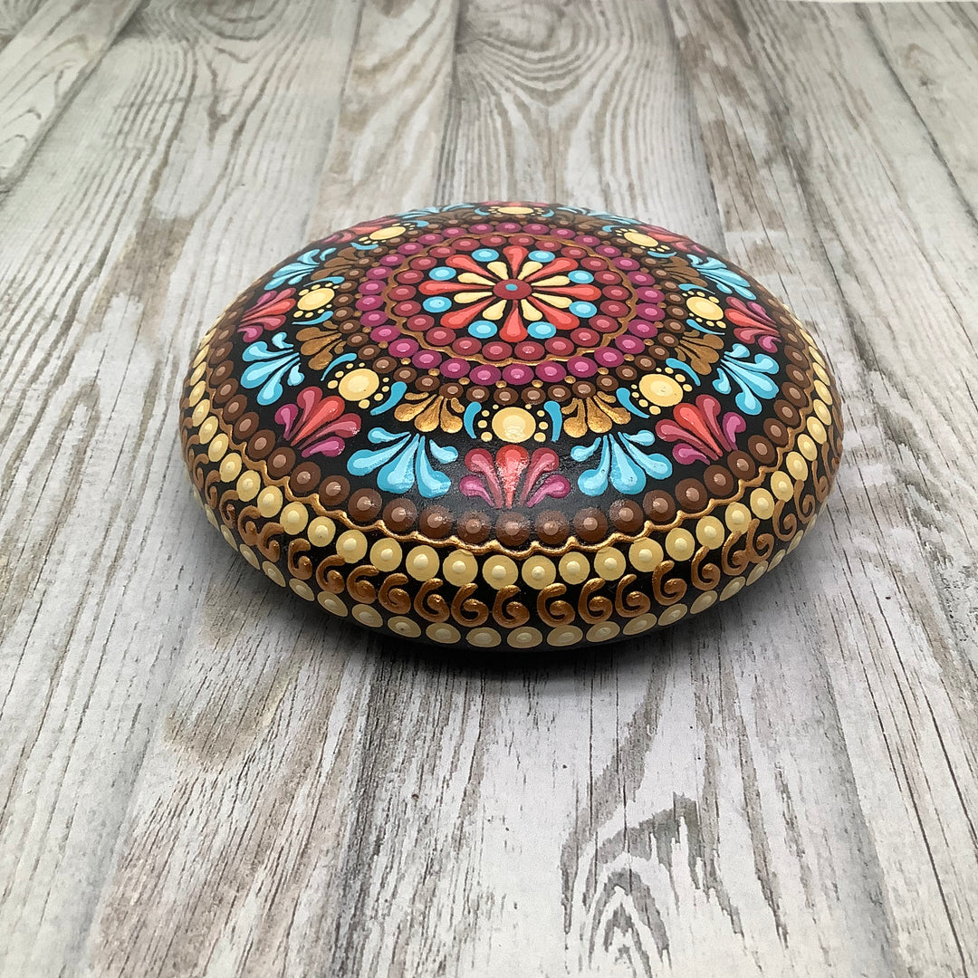 Mandala Rock Pink, Blue, Sand and Gold medium