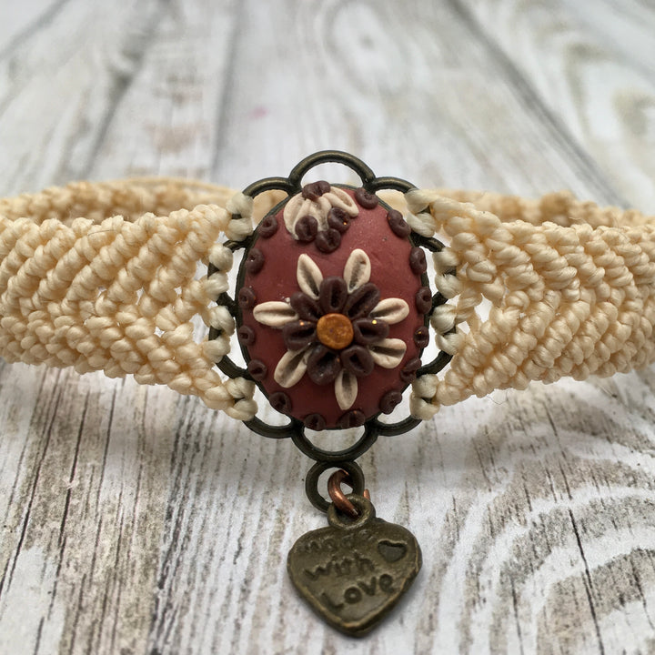 macrame bracelet with flower cabochon