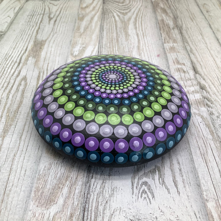 Mandala Stone Dot Art Purple, Green and Blue medium