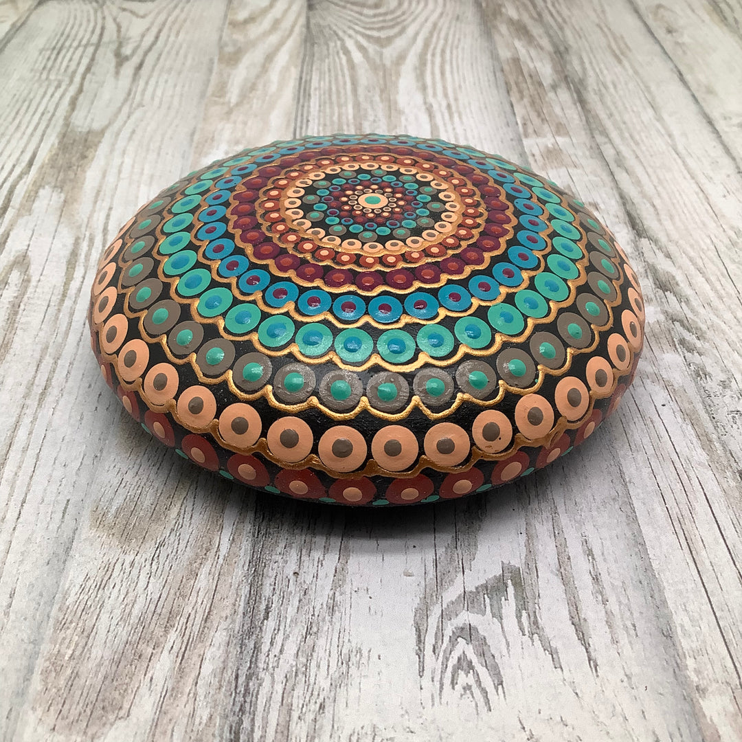 Mandala Stone Dotart Blue, Beige and Red medium