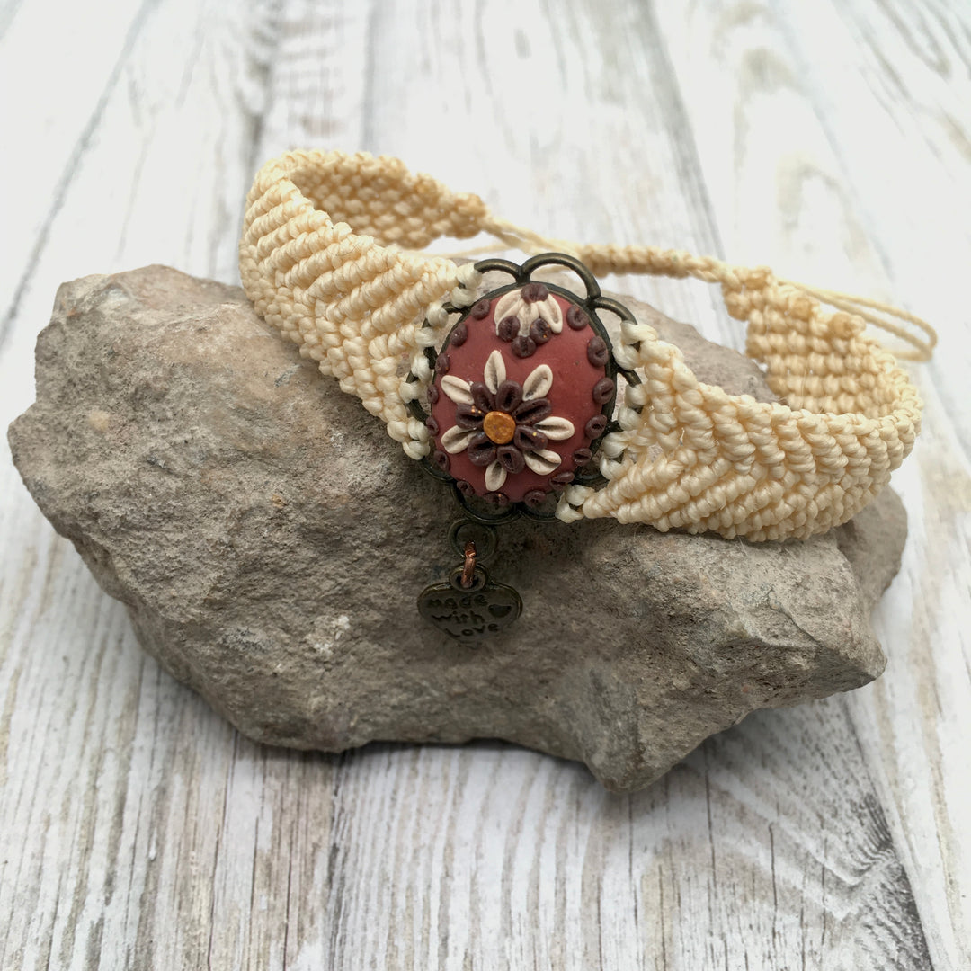 Macrame Bracelet with Flower Cabochon