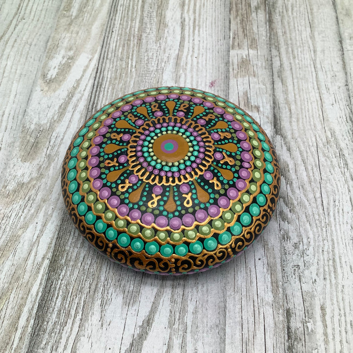 Mandala Stone Dot Art Pink, Mintgreen and Gold small