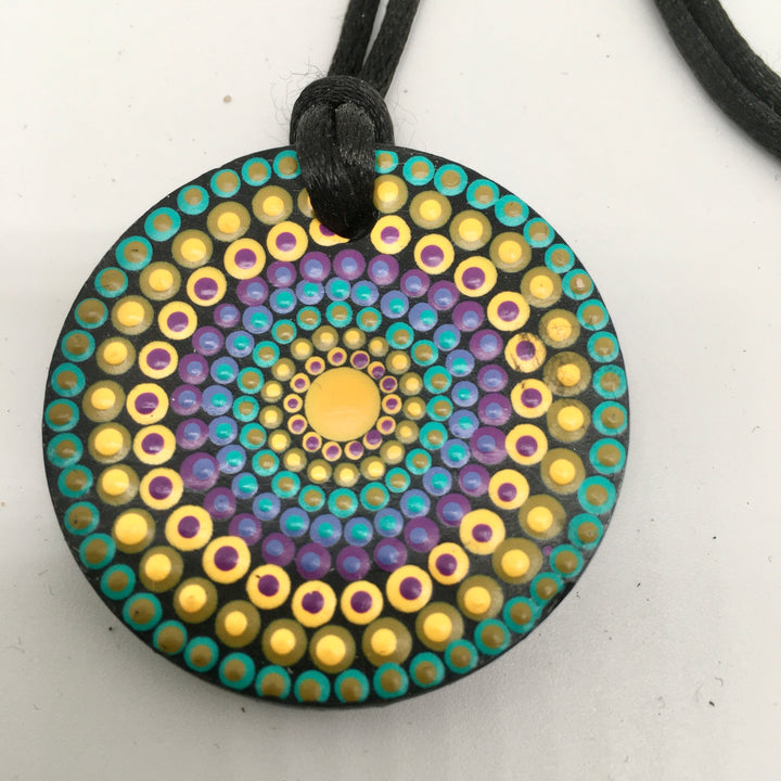 Mandala Necklace in Turquoise, Yellow and Purple