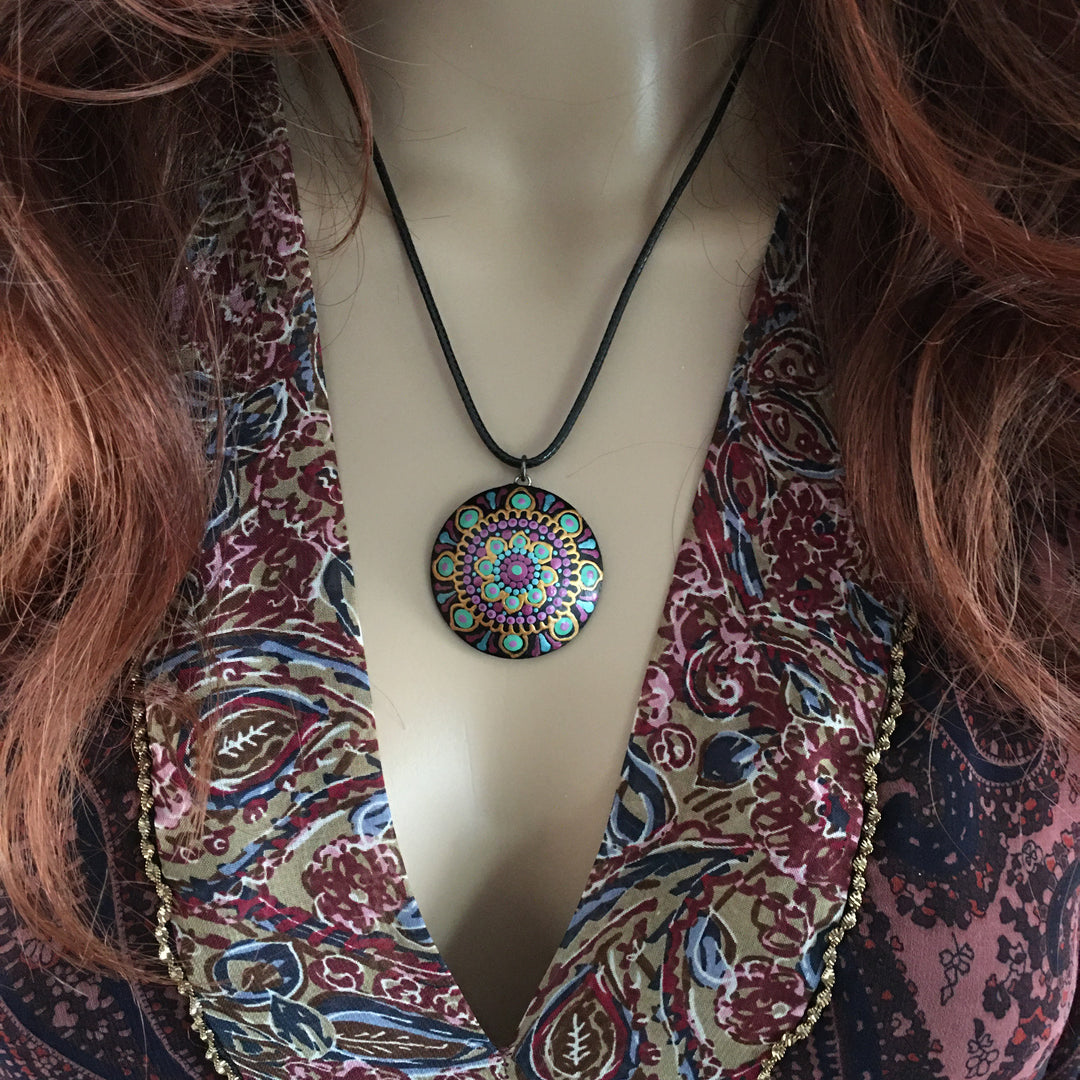 Mandala Necklace Turquoise, Purple and Gold