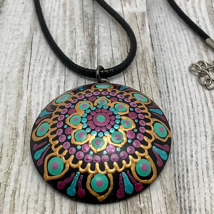 Mandala Necklace Turquoise, Purple and Gold