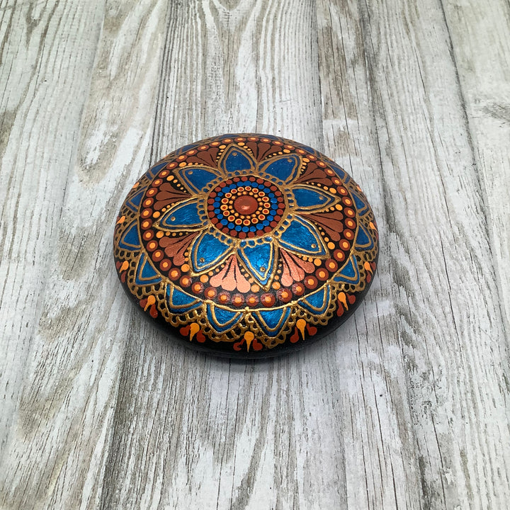 Mandala Steen Ster in metallic blauw en koper