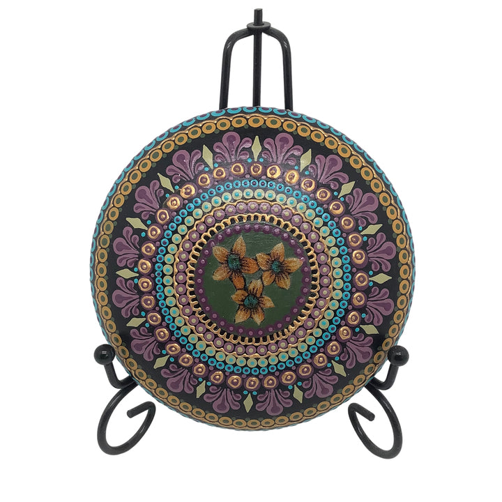 Mandala Steen in paars, groen, blauw en goud 