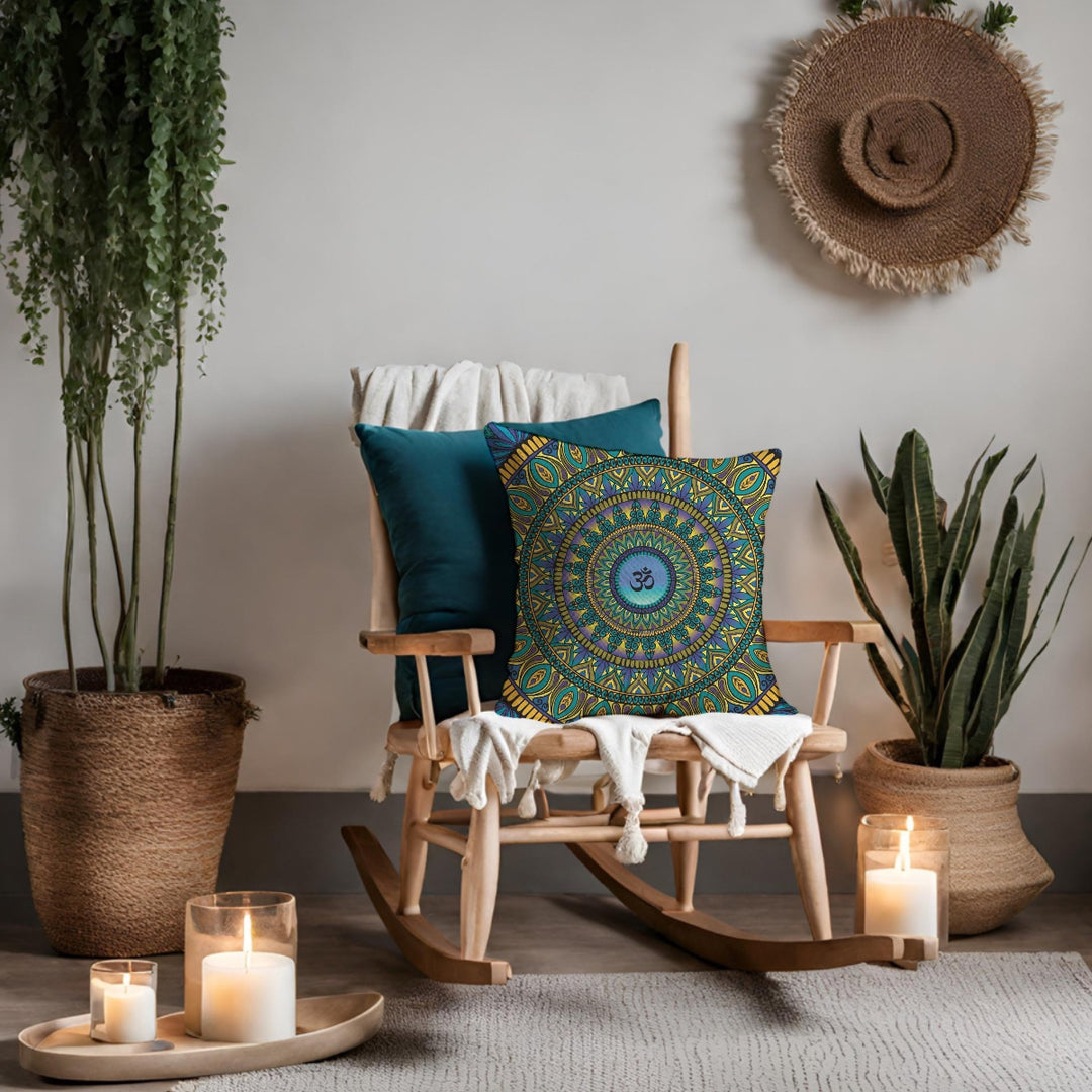 Sacred Serenity:  Mandala Throw Pillow with Ohm Symbol