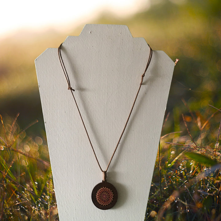 Leather Necklace with Wooden Mandala Pendant