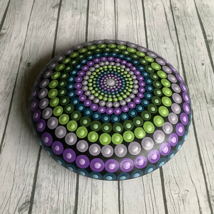 Mandala Stone Dot Art Purple, Green and Blue medium