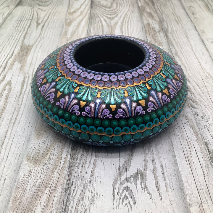 Tea Light Holder Medium in Lavender, Light Pink, Teal Green, Dark Green, and Gold