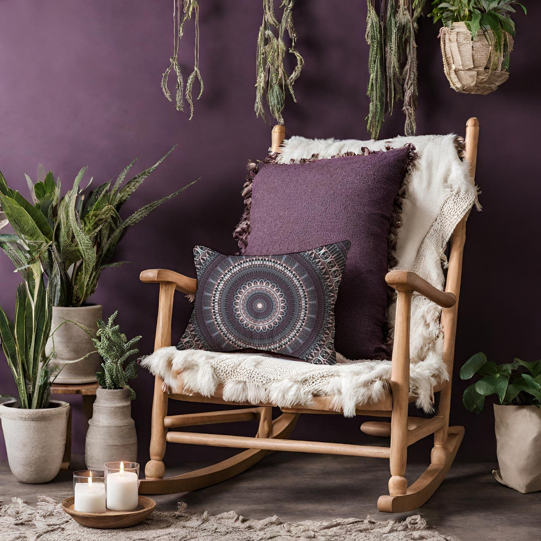 Elegant Amethyst: Dark Purple and Grey Mandala Pillow Cover