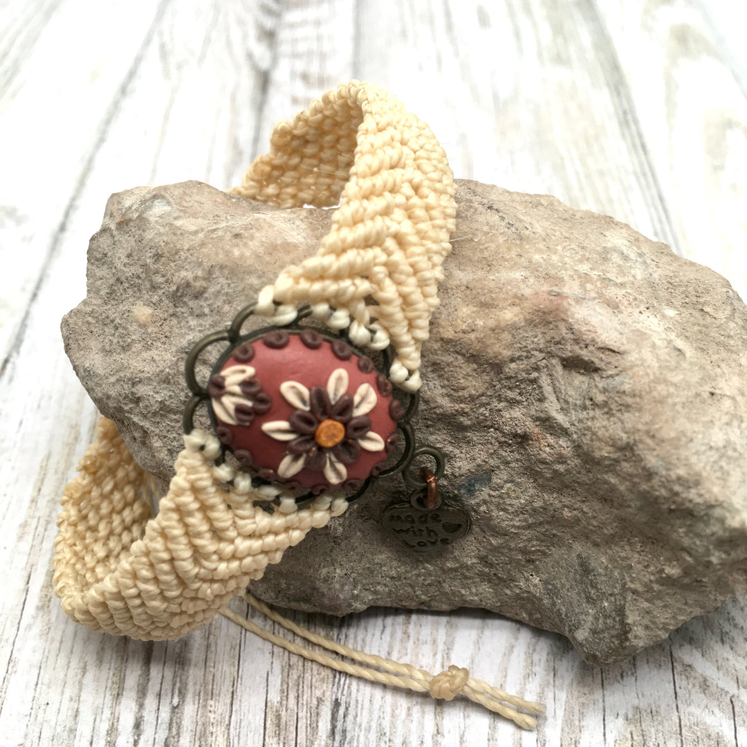 Macrame Bracelet with Flower Cabochon