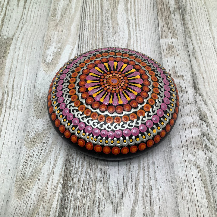 Mandala Stone Pink, Orange and Silver small