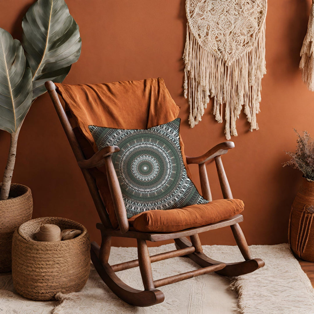 Boho chair with throw pillow mandala design from MandalaStone